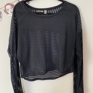 Zella Black Mesh Sheer Stripe Shirt